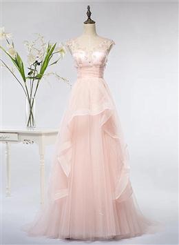 Picture of Pink Elegant Tulle A-line Floor Length Wedding Party Dress, Light Pink Gown